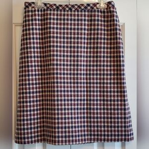 Vintage Sears Blue & Red Checkered Plaid A-Line Knee Length Pull On Skirt Sz 12
